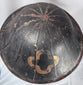 Antique Japanese samurai jingasa hat with gilt mon emblem and red lacquer interior