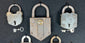Industrial wall display of vintage locks and keys with aged patina