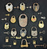 Antique padlocks and skeleton keys arranged in decorative shadow box