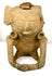 Pre-Columbian Mesoamerican terracotta seated human figurine, circa 200–800 CE, featuring an elaborate headpiece and circular ear ornaments.