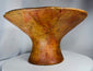 Pre-Columbian terracotta offering vessel with flared basin and hand-painted linear motifs