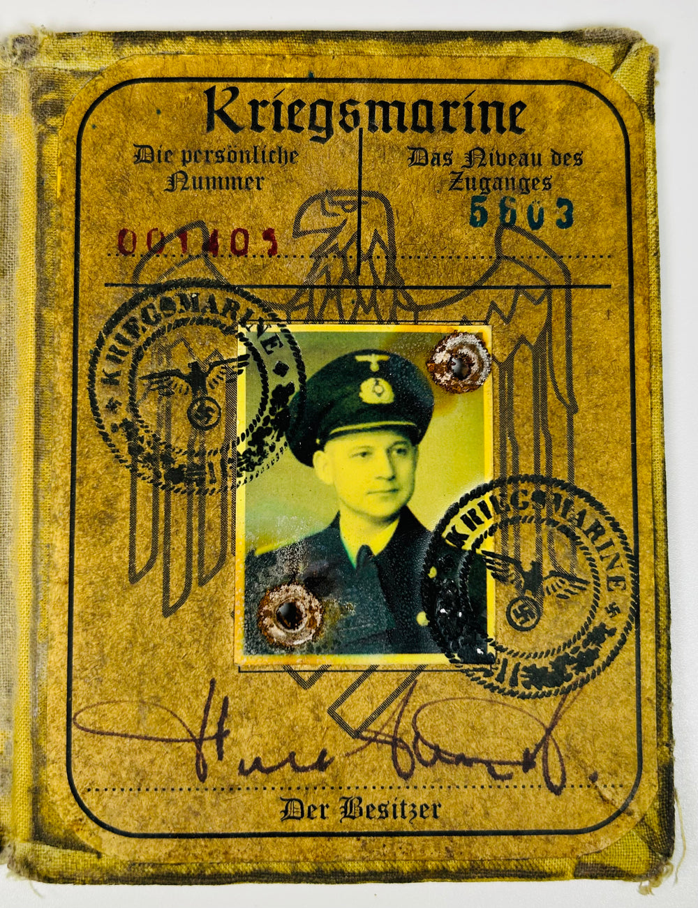 WWII German military document Soldbuch with stamps and handwritten details