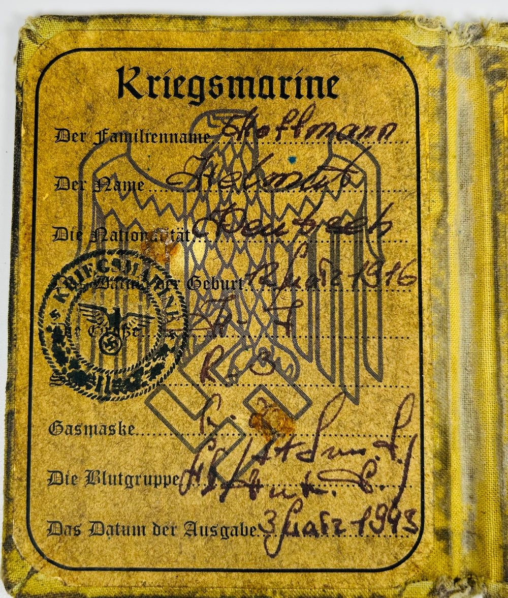 German Kriegsmarine identification booklet showing interior pages and photo