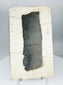 Chinese inscribed ceramic fragment displayed on stand highlighting texture, patina, and incised characters