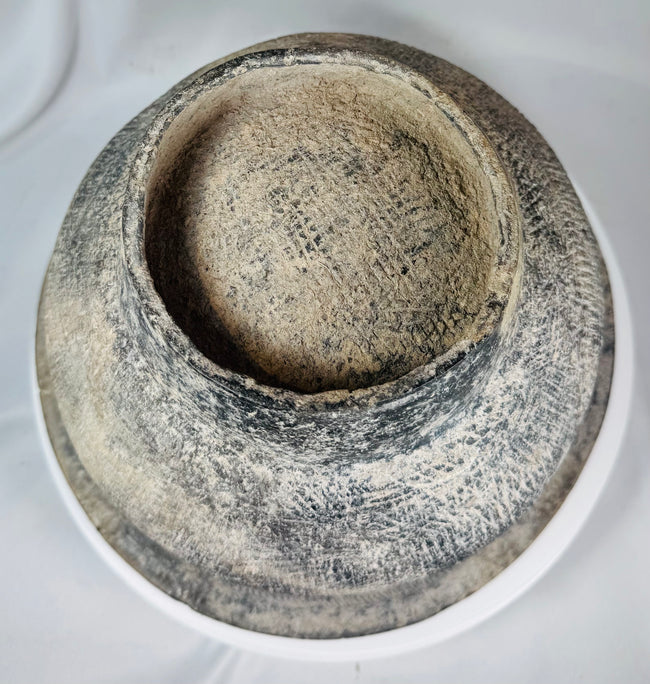 Large handcrafted ceramic vessel with incised patterns and traditional Ban Chiang-inspired aesthetics