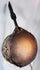 Antique Nepalese ceremonial drum with carved symbolic handle, hide surfaces, and original striker.