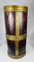 Himalayan hardwood storage jar displaying rich patina, hand-crafted brass fittings, and age-related wear.