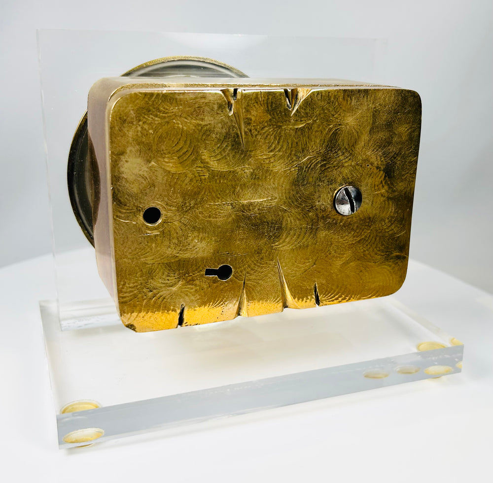 Antique brass dial safe lock with original back plate and aged wear