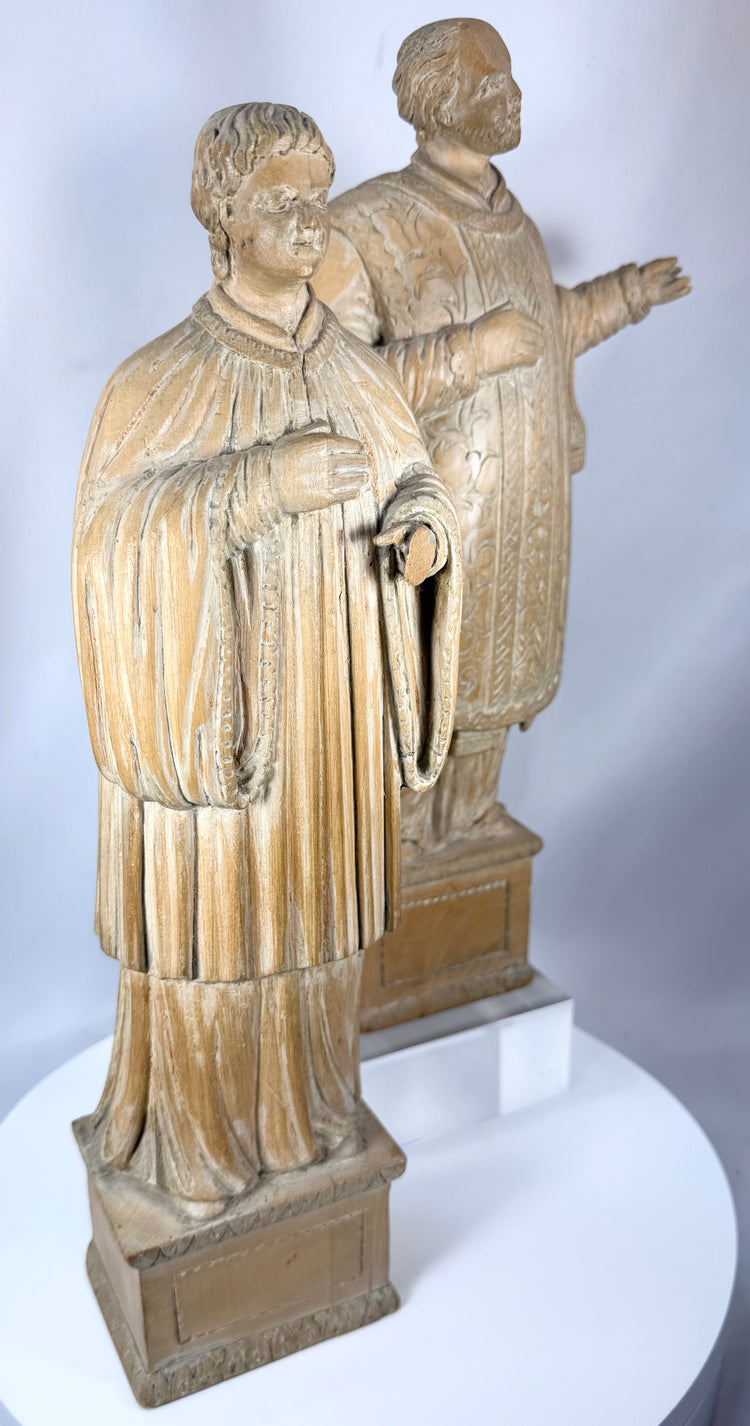 Pair of antique devotional wood sculptures suitable for collectors of religious and ecclesiastical art.