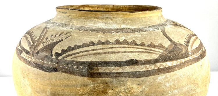 Huastec-style painted terracotta water jar with geometric motifs
