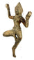 Three-quarter view of weathered bronze deity highlighting ornate headpiece