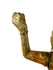 Close-up of raised arm showing green verdigris corrosion on bronze