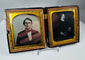 Authentic Victorian daguerreotype double image with ornate gilt brass mats and Union case