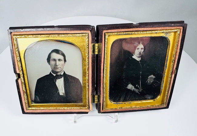 Mid-19th century daguerreotype portraits of a married couple in original presentation case