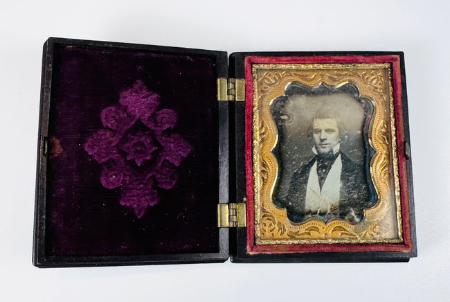 Authentic Victorian daguerreotype in original thermoplastic case with fruit basket motif