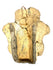 Back detail of ancient Mesoamerican artifact revealing hollow channel and copper wire frame
