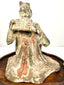 Ancient Chinese terracotta figurine seated woman playing pan flute detail