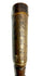 Frontal detail of engraved Chinese characters and triangular patterns on bronze candle holder