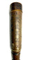 Frontal detail of engraved Chinese characters and triangular patterns on bronze candle holder
