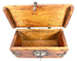 Historic Himalayan lockbox featuring a solid elmwood body, sturdy iron hinges, and decorative metal strapping.