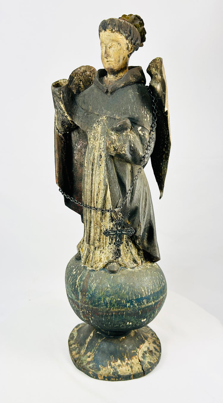 Polychrome Wooden Angel Statue | Spanish Colonial Ecclesiastical Art | 18th–19th Century Mexico