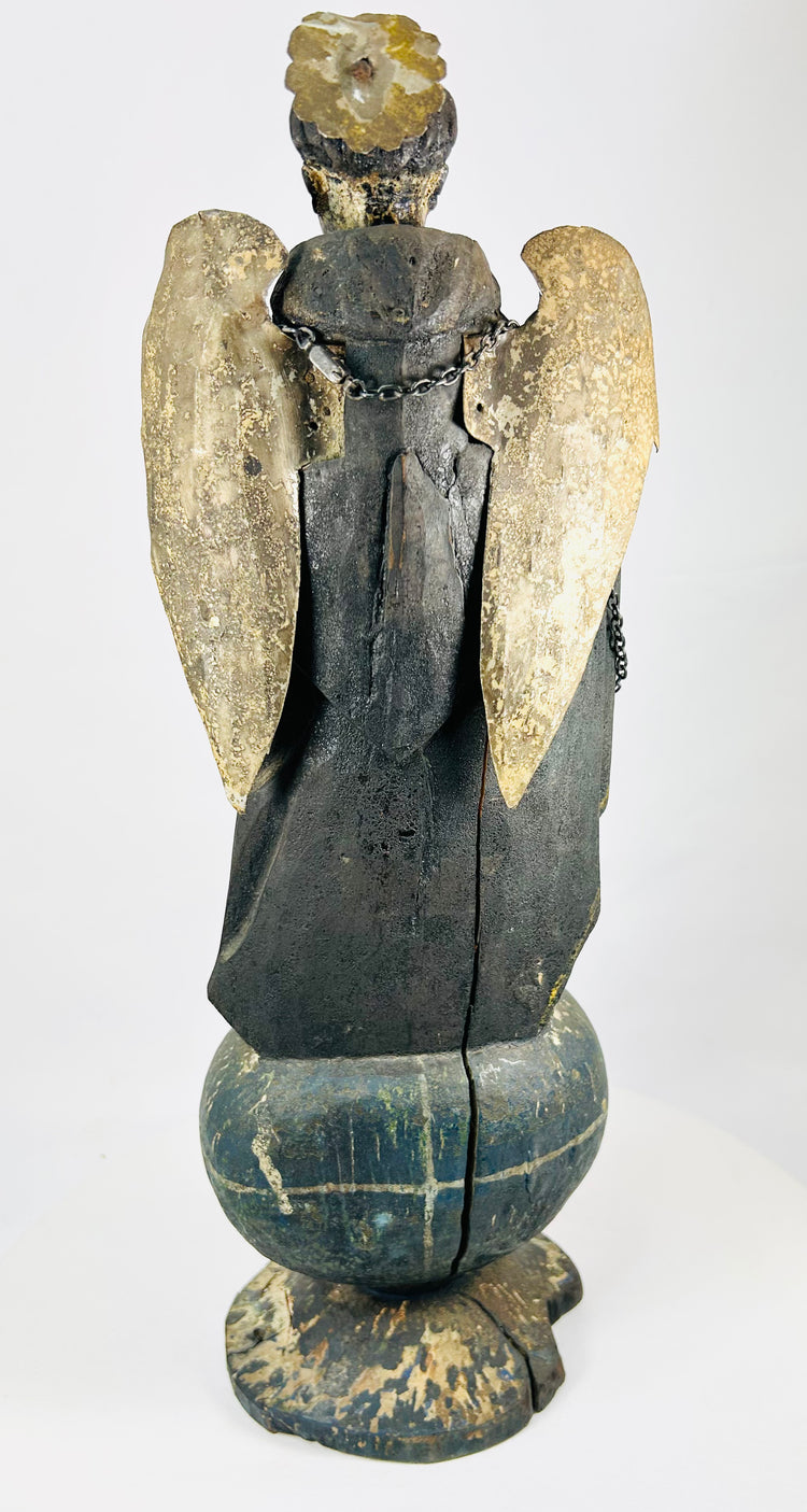 Polychrome Wooden Angel Statue | Spanish Colonial Ecclesiastical Art | 18th–19th Century Mexico