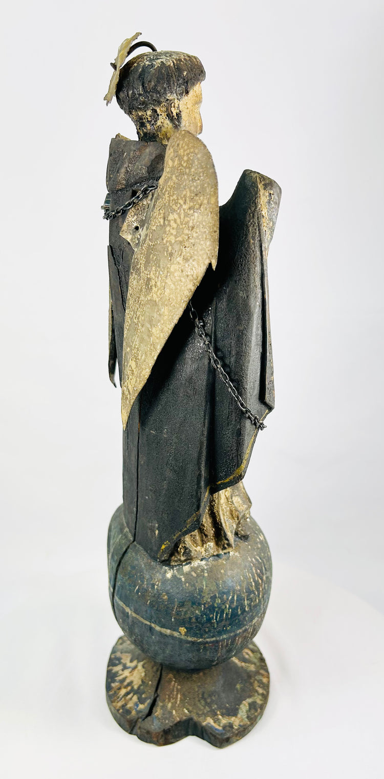 Polychrome Wooden Angel Statue | Spanish Colonial Ecclesiastical Art | 18th–19th Century Mexico