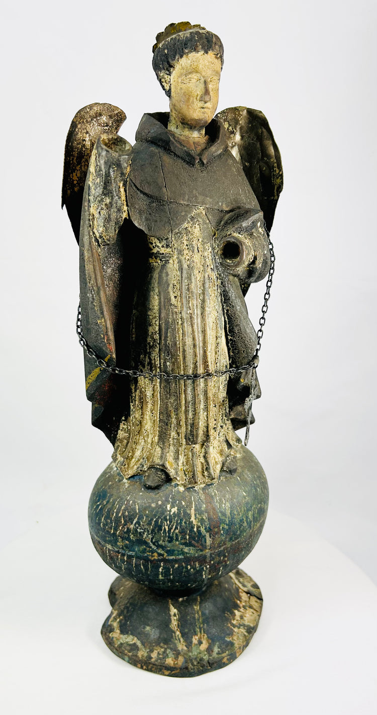 Polychrome Wooden Angel Statue | Spanish Colonial Ecclesiastical Art | 18th–19th Century Mexico