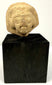 Frontal view of Ancient Near Eastern terracotta head fragment with defined beard and arched brows