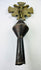 Latin American 18th–19th century processional cross finial, double-sided brass with crucifix and saint