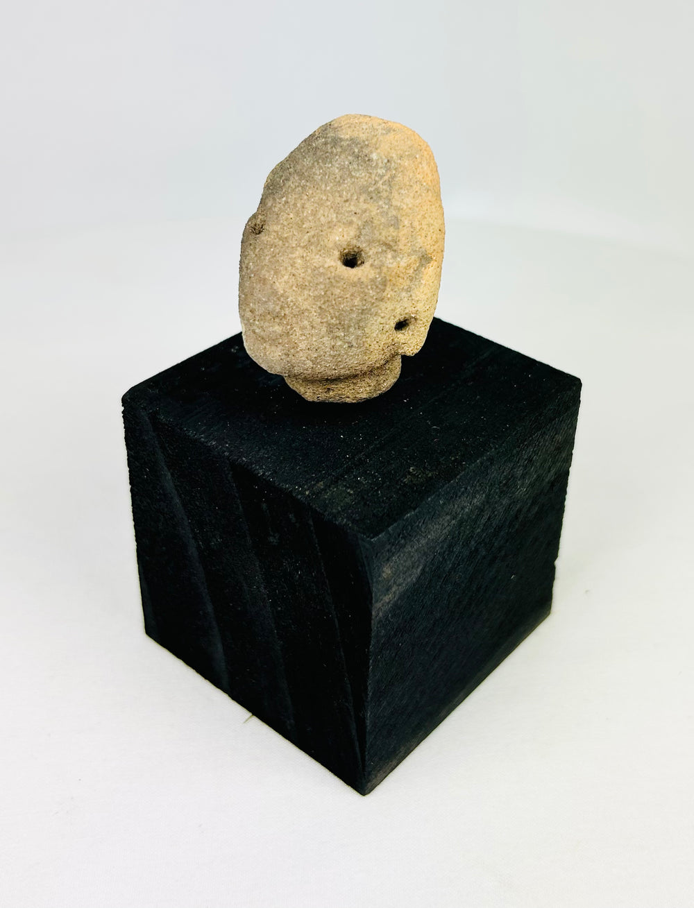 Ancient West Mexican terracotta head fragment from Nayarit or Jalisco, Pre-Columbian artifact, circa 300 BCE–300 CE, mounted for display