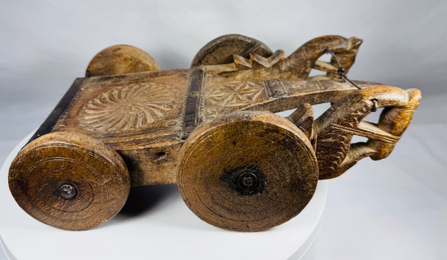 Hand-carved hardwood ritual cart from South Asia with original iron hardware