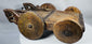 Rustic Indian folk art cart with deeply carved geometric ornamentation