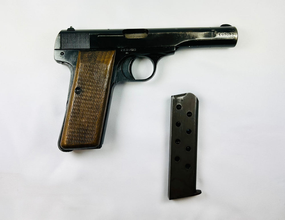 Vintage Belgian Browning FN Model 1922 pistol, walnut grips, WWII German-issued firearm