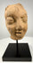 Frontal display of Gupta era terracotta head fragment highlighting symmetrical facial features
