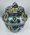 Fes pottery vessel with cobalt blue, yellow, turquoise, and manganese decoration