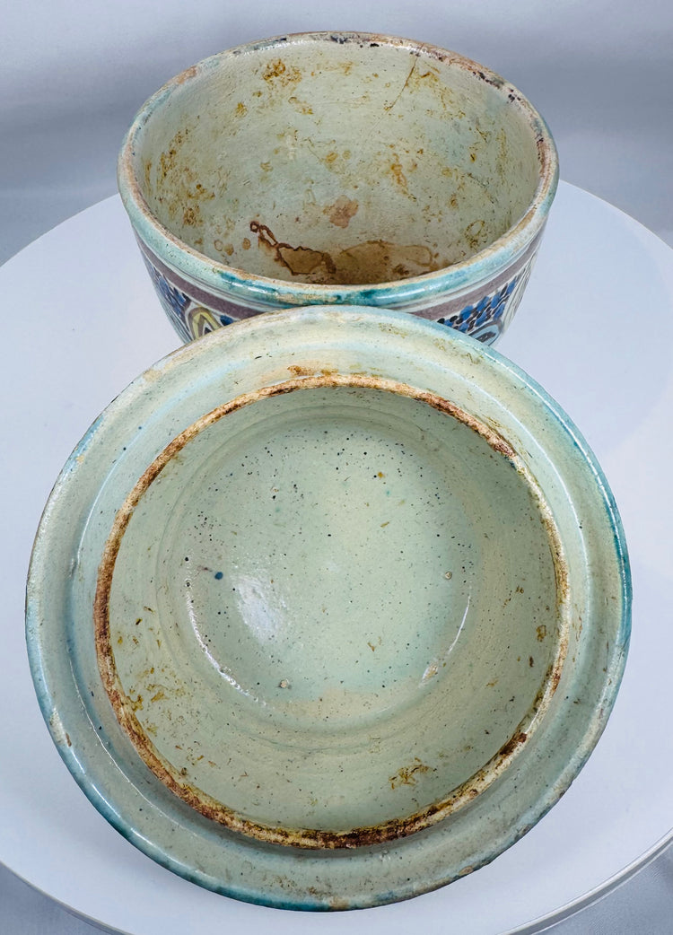 Moroccan ceramic jar with fitted lid and richly painted polychrome decoration