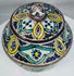 Hand-thrown Moroccan covered pottery jar with traditional Islamic design motifs