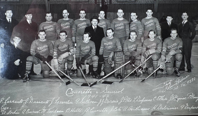 Historic Montreal hockey team portrait showing players in Couvrette & Sauriol sweaters