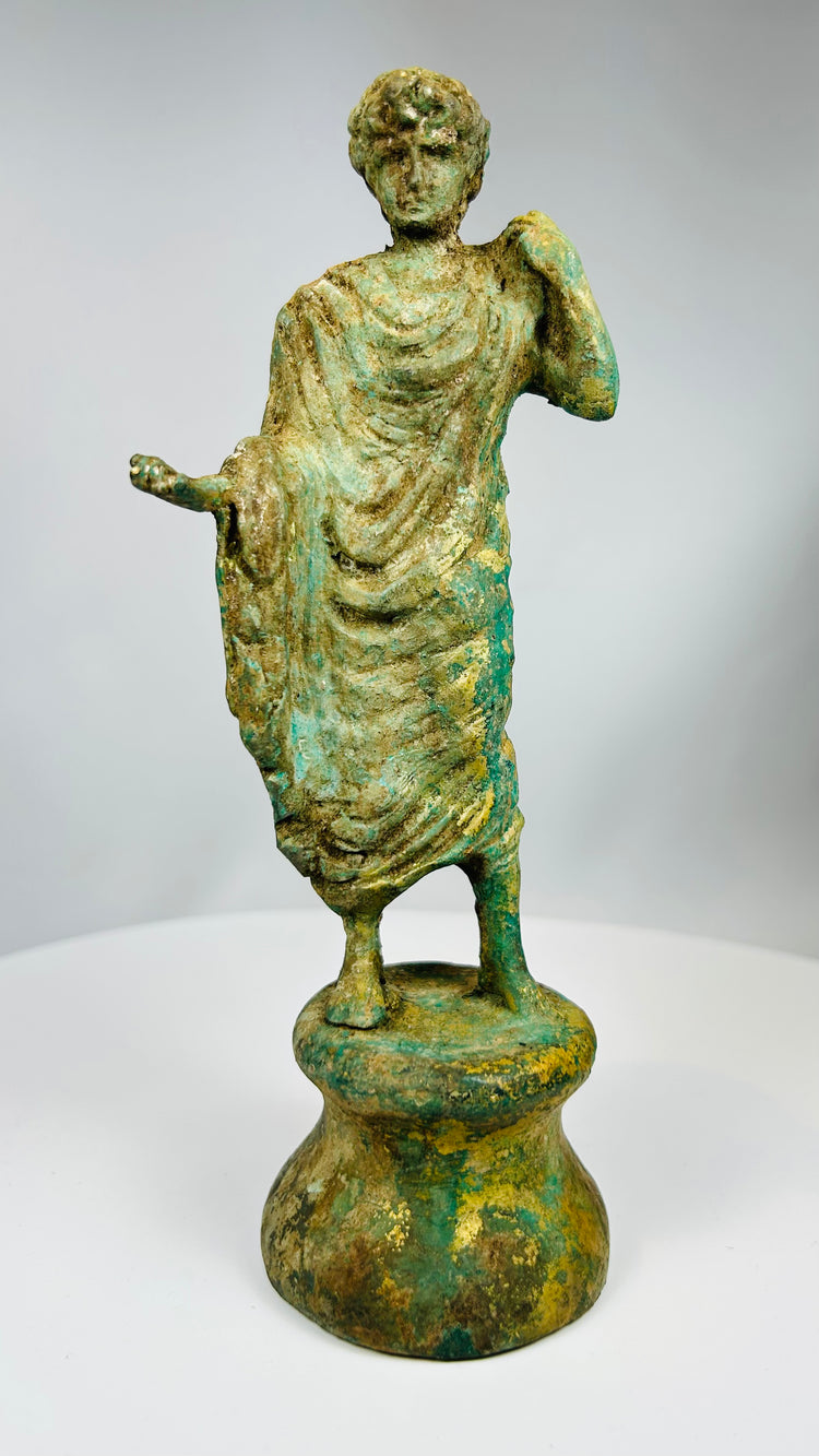 Bronze figural ornament with verdigris patina and elegant stance