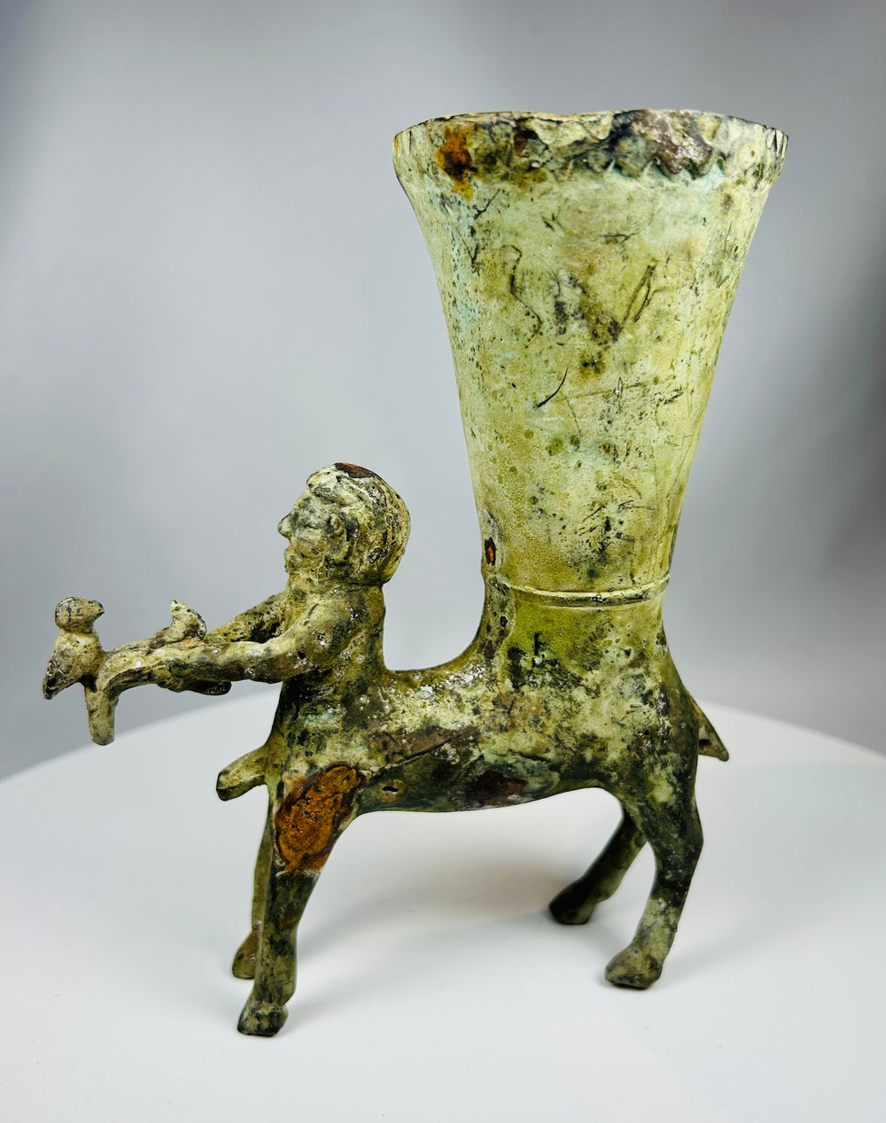 European bronze rhyton with mythological centaur and animal base