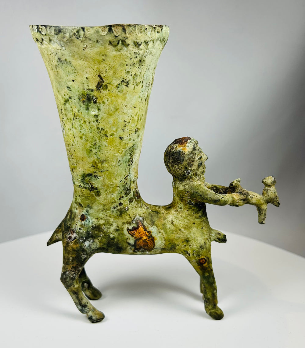 Neoclassical bronze rhyton with centaur and flared drinking cup