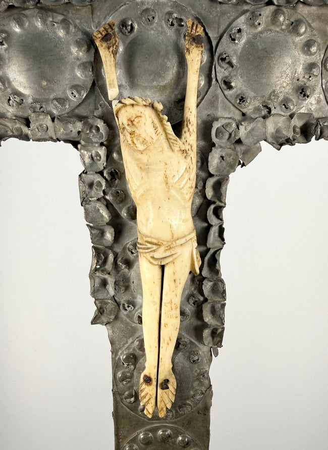 Antique Hand-Carved Crucifix with Bone Figure | Circa 18th–19th Century