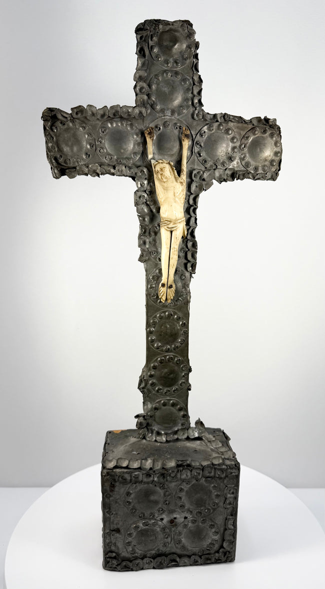 Antique Hand-Carved Crucifix with Bone Figure | Circa 18th–19th Century