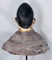 Historic West African Egungun headdress displaying carved ancestral imagery and original woven fiber support.