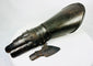 Steel battlefield-style gauntlet with overlapping finger plates and flared cuff, museum-quality photograph.