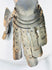 16th–17th-century style armoured gauntlet, forged steel construction, photographed on plain white.