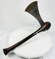 Central African Luba ceremonial axe featuring punchworked iron blade and eye-form pommel
