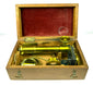 Victorian field-type microscope featuring a horizontal brass lens arm with threaded optical mounting and aged brass surfaces.