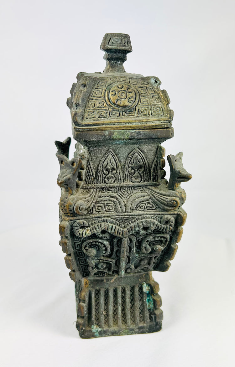 Late Qing | Chinese Fangyi | Lidded Ritual Vessel with Taotie Masks | Circa 1880–1930